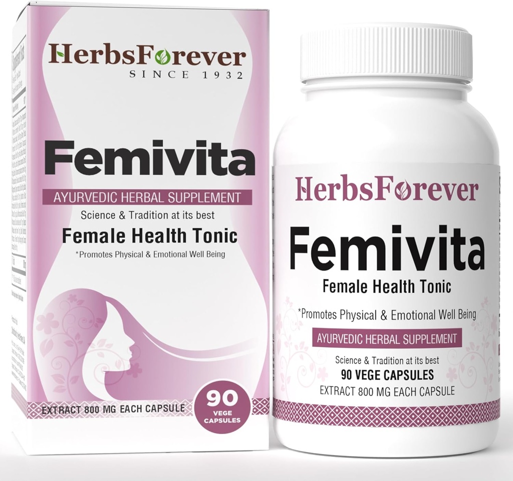 Herbsforever Femivita Capsules Everyday Female Health Supplement Supports Healthy Skin and Strong Muscles 90 Vege Capsules 800 Mg Each
