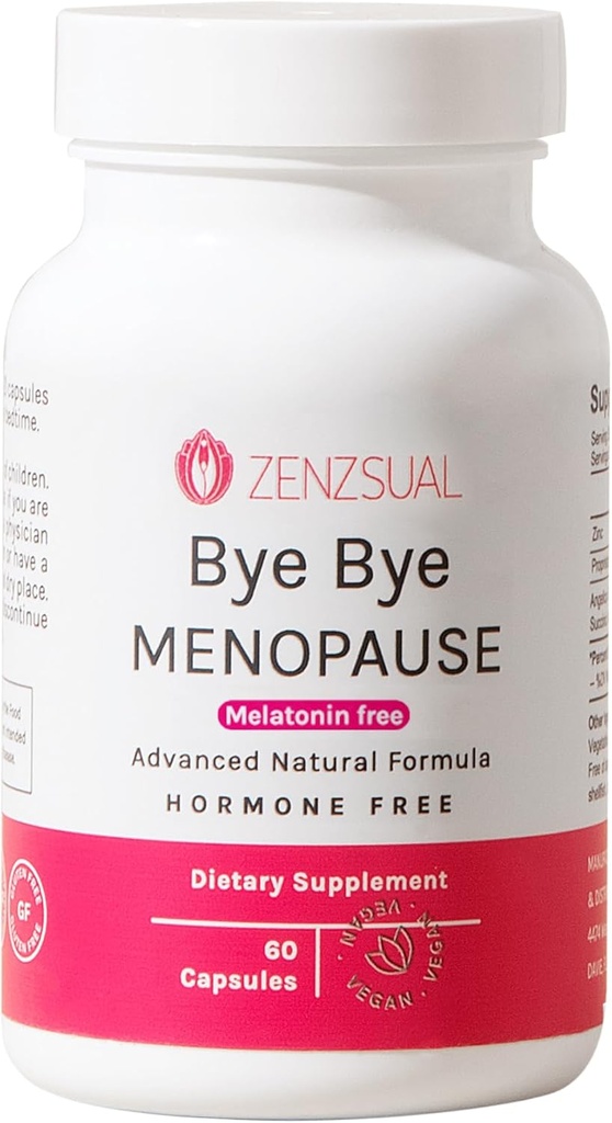 ZENZSUAL Bye Bye Menopause 女性のためのサプリメント – ホットフラッシュのための自然な更年期サポート, ナイトスウェット & ホルモンバランス – メラトニンフリー, ビーガン, エストロゲンフリー式 – 60 カプセル