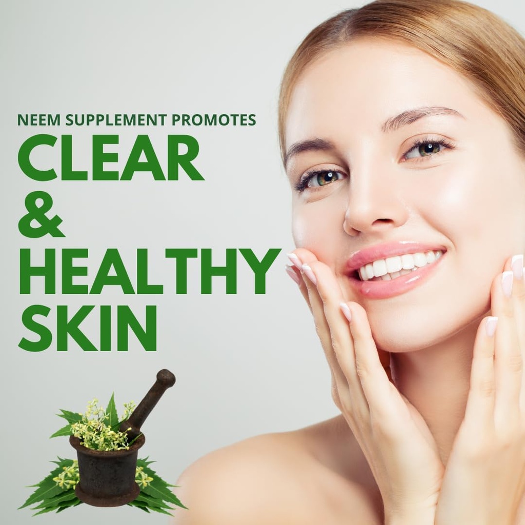 ニームカプセル(アザジラハチタインディカ) | 等価5000mg | 天然肌サポート | 血の浄化剤 | オーガニックニームリーフエキス ハーブサプリメント | 60 Veg Capsule | アメリカ製