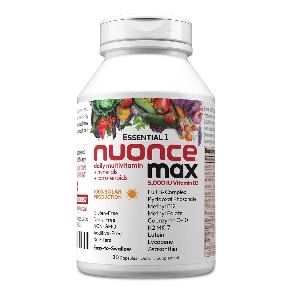 ANDREW LESSMAN エッセンシャル-1 nuonce max マルチビタミン 5000 IU ビタミン D3 30 小さなカプセル。 100 mcg メチル B12。 CoQ10 ルテイン リコピンゼアキサンチン。 高い効力。 添加物無し。 ウルトラミルドワンデイリーカプセル