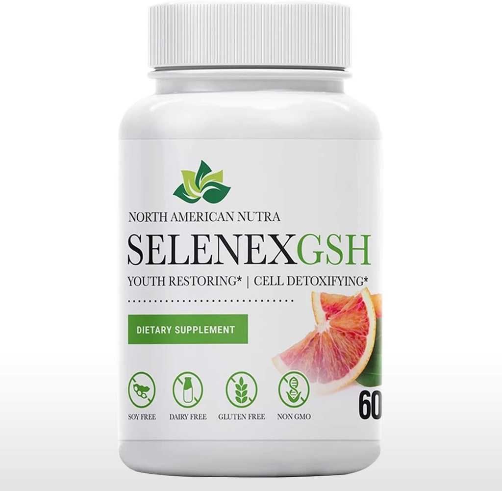 Selenex GSH | グルタチオン生産に最適 | 60 カプセル|NAC 600mg、SelenoExcell® Selenium 200mcg、レッドオレンジコンプレックス 100mg
