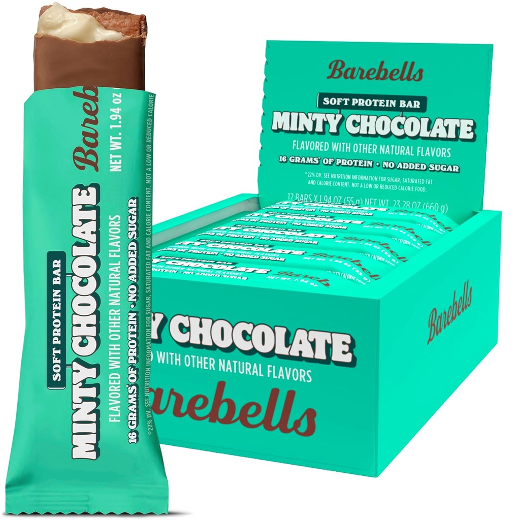 Barebellsソフトプロテインバー、ミントチョコレート - 12カウント、16gハイプロテイントリー - 1g合計砂糖とチョコレート栄養バー - ゴー朝食またはポストワークアウトスナック