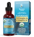 Superdose Organic Vitamin B Complex Liquid Drops | 125,000% DV Vitamin B12, B6, ビオチン, Niacin, Folate | エネルギー, 脳の健康, 免疫サポート | USDA オーガニック, ビーガン, 非GMO | 60 Serv, 2 Mo. Supply