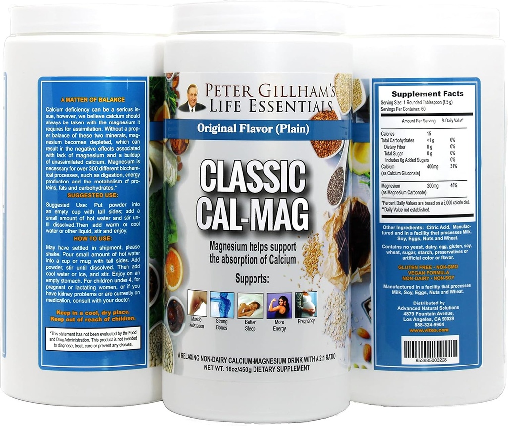 Peter Gillham's Cal-Mag, High Absorption 2:1 Calcium & Magnesium Citrate Powder; Supports a Healthy Response to Stress, Muscular & Bone Health, Reduce Cramps, Unflavored 16 oz