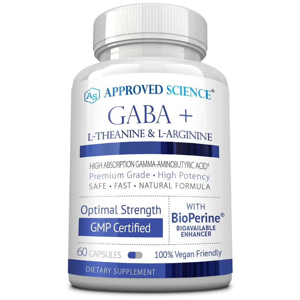 承認された科学GABA + - カルムを促進します, 睡眠を改善します, ブースト気分 - GABA, L-テアニン, L-アルギニン, ビタミンB6, バイオパイン - 高吸収 - 60カプセル - ビーガン