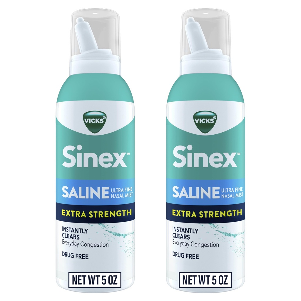 VICKSのSinexのサリンの余分強さの鼻のスプレー、3X集中*の薬剤の自由な超良い霧は、即刻Mucusを取り除きます、毎日の使用のための安全な明確な混雑に超集中されて、5つのOZ x 2を乾燥します