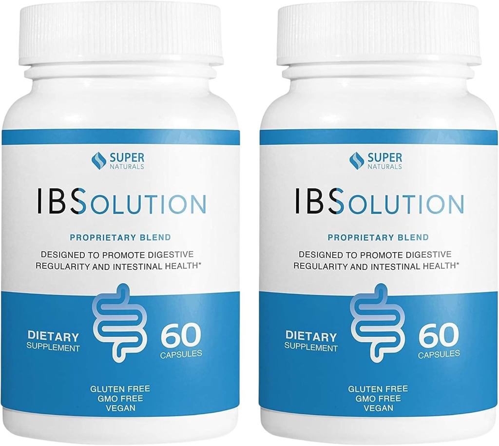 IBSolution - 消化の健康のサプリメント, ガス, ブロッキング, ディアリア, 便秘救済, 腹部の痛み, 精神と, 正規性を促進します, 腸の健康をサポート, 米国製 - 60 ビーガンカプセル, 2-パック