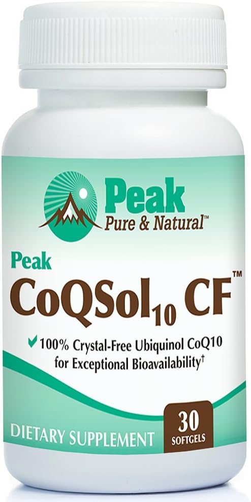 Peak CoQSol10 CF - 100% Crystal-Free Ubiquinol CoenzymeQ10 for Enhanced Bioavailability - Ubiquinol CoQ10 - Natural Energy Booster - Supports Immunity, Brain and Heart Health (30 Softgels)