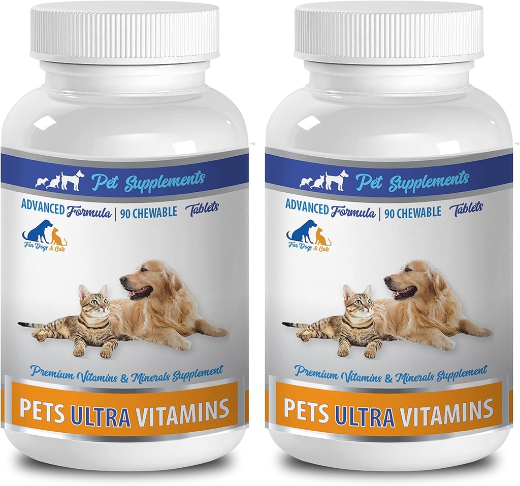 Dog Bone Supplement Large Breed - Pets Ultra Vitamins - for Dogs and Cats - Immune Health - Hair and Coat Benefits - Vitamin c for Dogs - 180 Treats (2 Bottles)