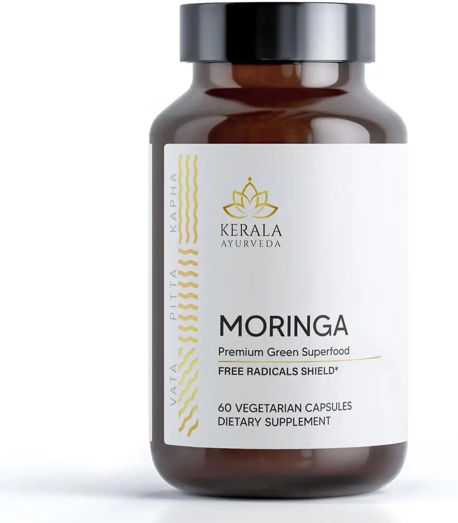 Kerala Ayurveda Moringa 60カプセル | グリーンスーパーフード | 皮膚健康と免疫サポート | 天然エネルギーサプリメント | ハーブウェルネスサプリメント | 消化システムサポート