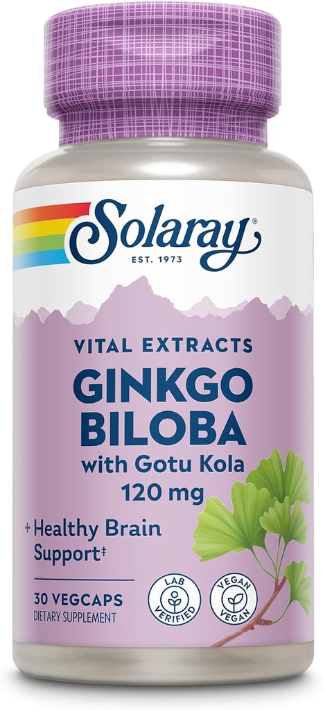SOLARAY Ginkgo Biloba Extract with Gotu Kola - 脳の健康サポートのためのGinko Bilobaカプセル - ビーガン、Lab Verified、60日間保証 - 60のサービング、60ベジキャップ(30ベジーキャップ)