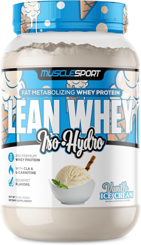 Musclesport Lean Whey RevolutionTMプロテインパウダー - Wheyプロテインアイソレート - 低カロリー、低炭水化物、低脂肪、信じられないほどの味 - スコープあたり25gプロテイン(2LB、バニラ)
