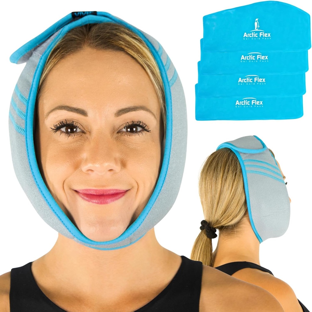 Vive Face Ice Pack Wrap for TMJ Pain Relief and Headaches - Face Ice Pack for Jaw Surgery Recovery, Oral Surgery & Wisdom Teeth extractions - Heating Pad for Head & Chin - Hot & Cold Therapy