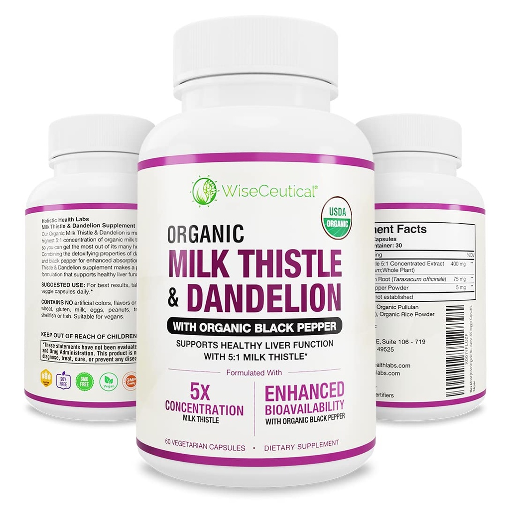 最大吸着 USDA 有機ミルク アザミ ポテト 5:1 濃縮エキス (2000mg 強度) & 有機タンポ ルート | シリマリン 抗酸化フラボノイド | 肝臓サポート サプリメント (60 カウント 1))