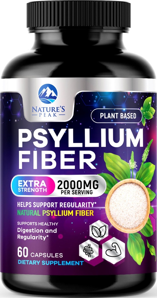 Psylliumの殻繊維の補足1500mg - 完全菜食主義者の、毎日の消化器の健康及び規則性サポートのための溶性繊維、自然なPsylliumの粉の帽子、砂糖なし、非GMO及びグルテンフリー- 60のカプセル