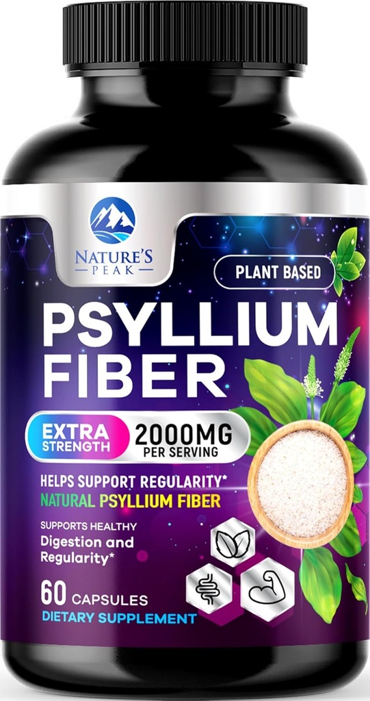 Psylliumの殻繊維の補足1500mg - 完全菜食主義者の、毎日の消化器の健康及び規則性サポートのための溶性繊維、自然なPsylliumの粉の帽子、砂糖なし、非GMO及びグルテンフリー- 60のカプセル
