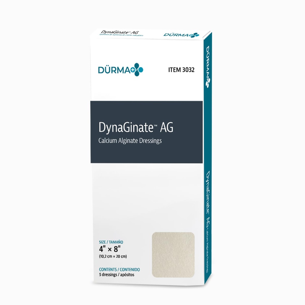 Dynarex DynaGinate AG シルバー カルシウム アルギン酸塩ドレッシング - 4"x8"、シルバー イオンとアルギン酸塩の傷ドレッシング、50 の DynaGinate AG ドレッシング - 4"x8" - 1 ボックス 5