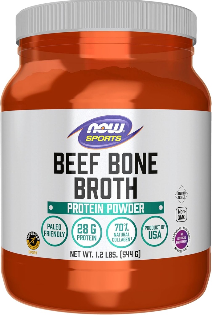 NOW Foods Sports Nutrition, Beef Bone Broth Powder made with Premium-Quality Beef Bone Extract , 1.2-Pound