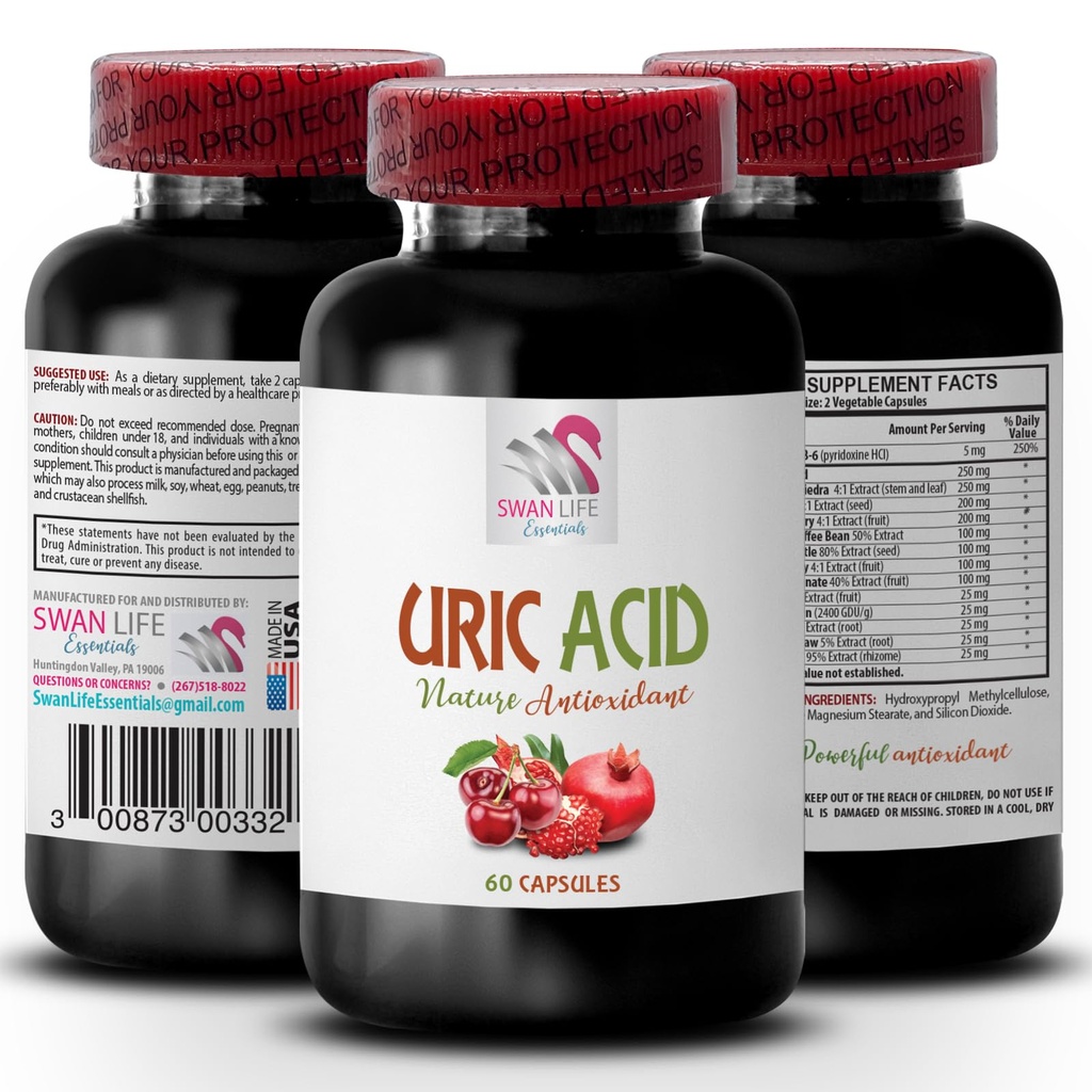 尿酸を減らすための食品 - URIC ACID - 尿酸を下げる方法、尿酸、ザクロ抽出物、タルトチェリージュース、タルトチェリーカプセル、タルトチェリーエキス、尿酸食品1Bot 60Caps