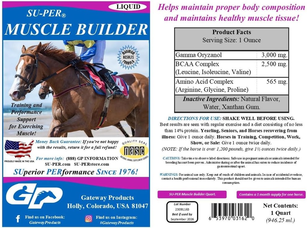 SU-PER筋肉ビルダー馬の補足-運動筋肉のための訓練そして性能サポート- 1ガロン+ポンプ