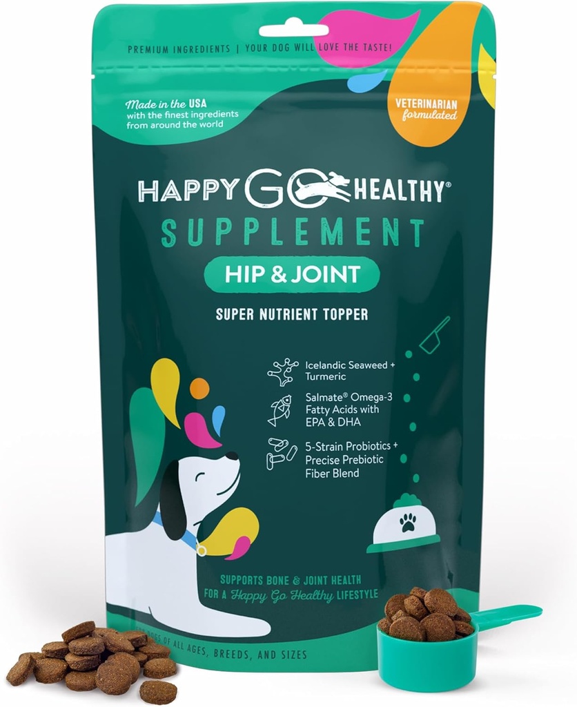Hip & Joint Supplements for Dogs | Helps Joint Health & Mobility Support for Recovering and Senior Dogs | Natural Ingredients, Tasty Kibble Dog Food Topper | 60-Count Pack