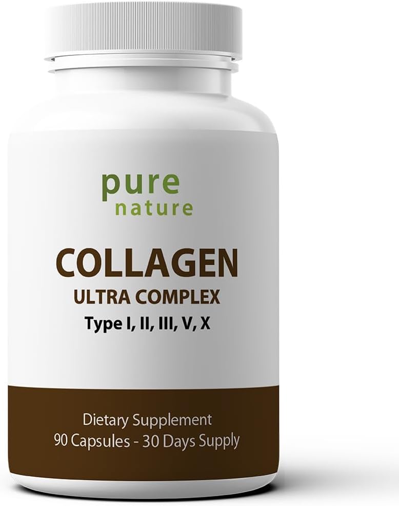 PureNature Collagen Ultra - コラーゲンペプチド 5 種類 I、II、III、V&X 自然由来 髪、皮膚、爪、関節サポート用加水分解コラーゲン - 90 カプセル