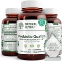 自然Nutra Probiotic Quattro - 乳酸菌、Bifidusを含む4つの強力な株を備えた高度なプロバイオティックサプリメント - 消化および免疫の健康をサポート - 50ベジタリアンカプセル