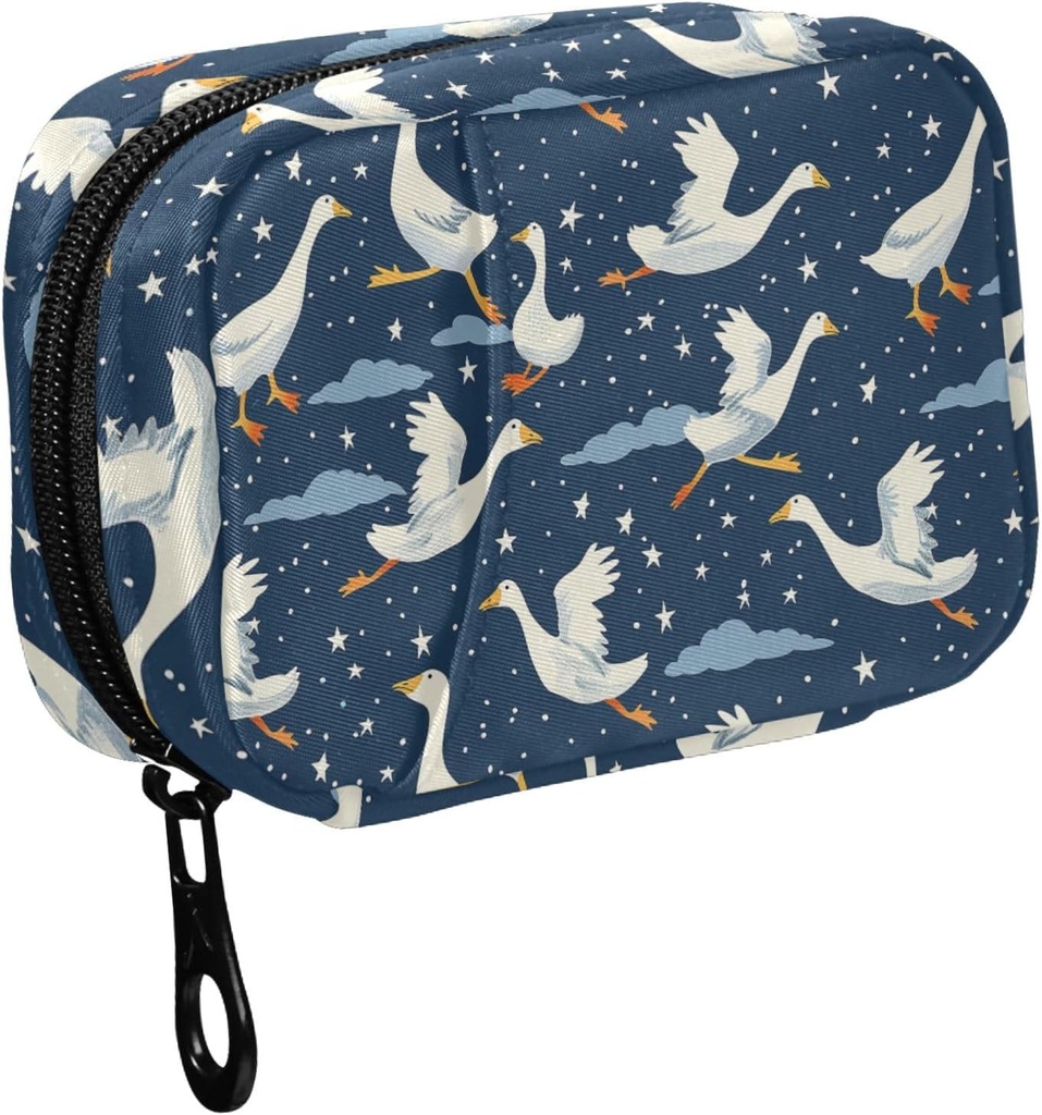 Fustylead Funny Geese Flying in Nightsky and Stars Travel Pill Organizer Bag with Zipper Small Pill Box 7 Day Pill Case for Purse Storage Weekly Vitamin Medicine Supplement