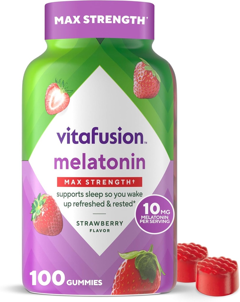 活力 最高の強さ 10 の mg の Melatonin のグミー、いちごは味付けされた、大人の Melatonin のギーミーのビタミンの補足、100 の計算、50 日の供給を風味付けました