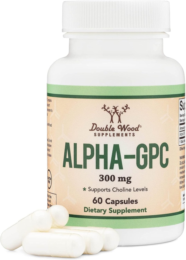 Alpha GPC Choline Brain Supplement for Acetylcholine (60 Count, 600mg Servings) Advanced Memory Formula, Focus and Brain Support, Focus Supplement (Manufactured in The USA) by Double Wood