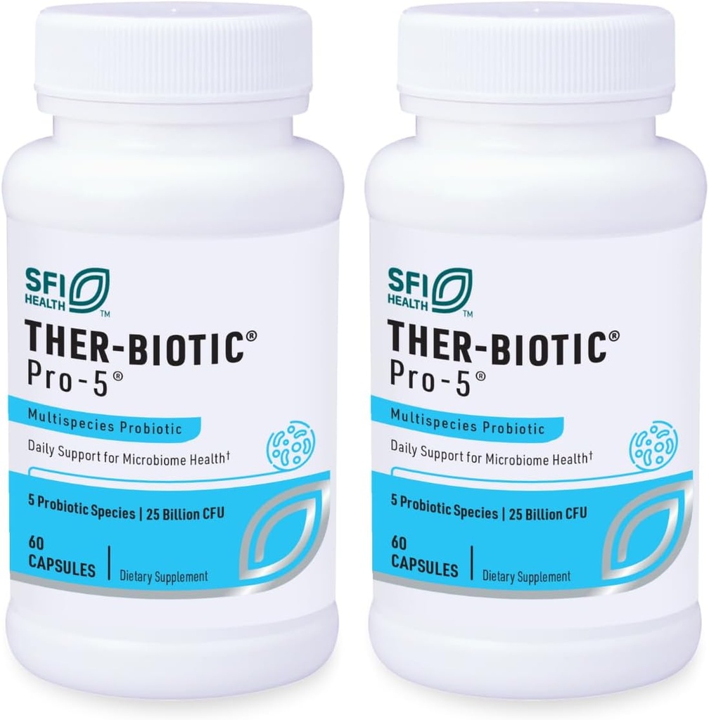 Klaire Labs SFI Health Pro-5 Probiotic - 25 Billion CFU High Dose Multispecies Gut Recolonization for Men & Women, Hypoallergenic & Dairy-Free (60カプセル、2パック)