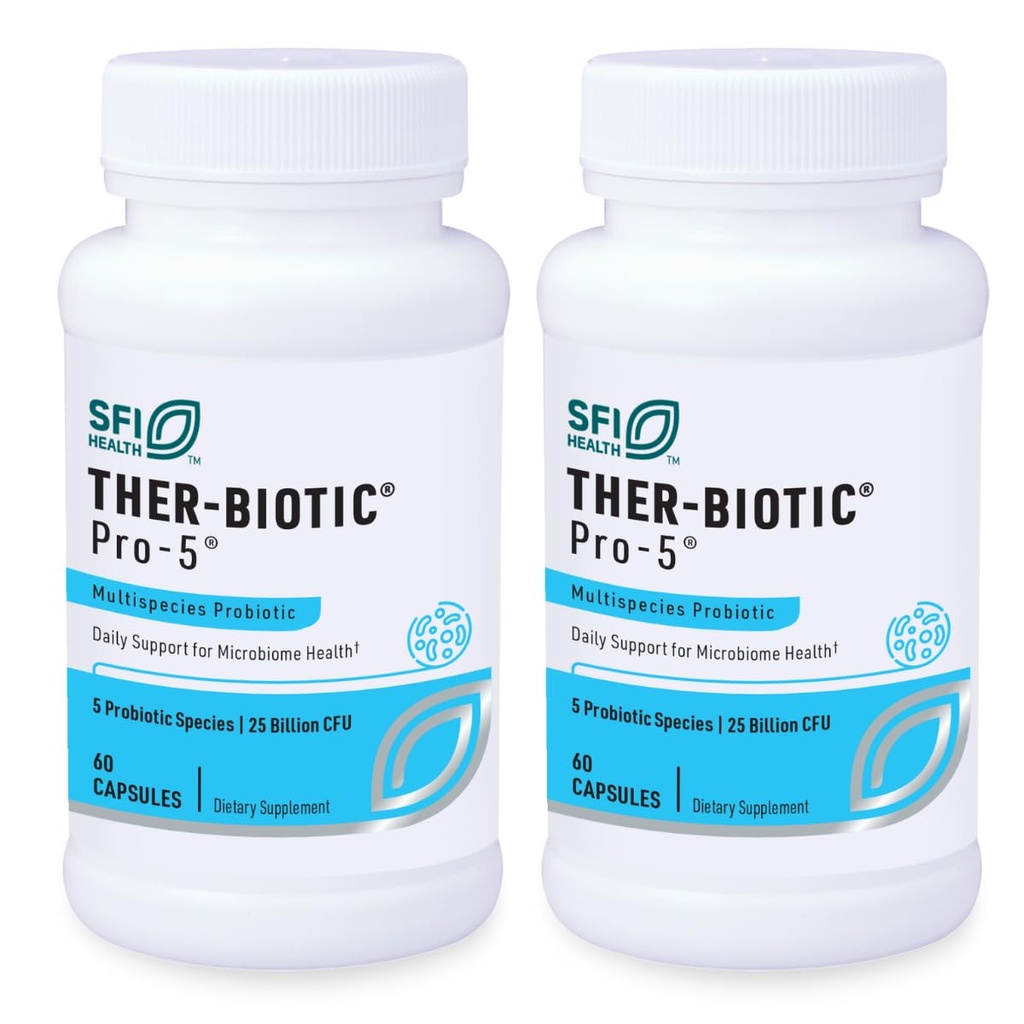 Klaire Labs SFI Health Pro-5 Probiotic - 25 Billion CFU High Dose Multispecies Gut Recolonization for Men & Women, Hypoallergenic & Dairy-Free (60カプセル、2パック)