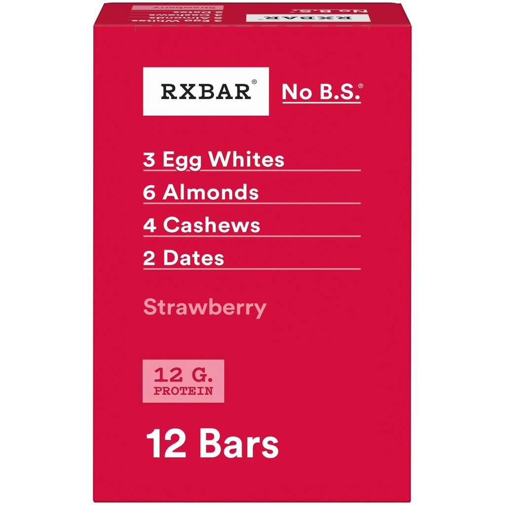 RXBARプロテインバー、12gプロテイン、グルテンフリースナック、イチゴ、22ozボックス(12バー)