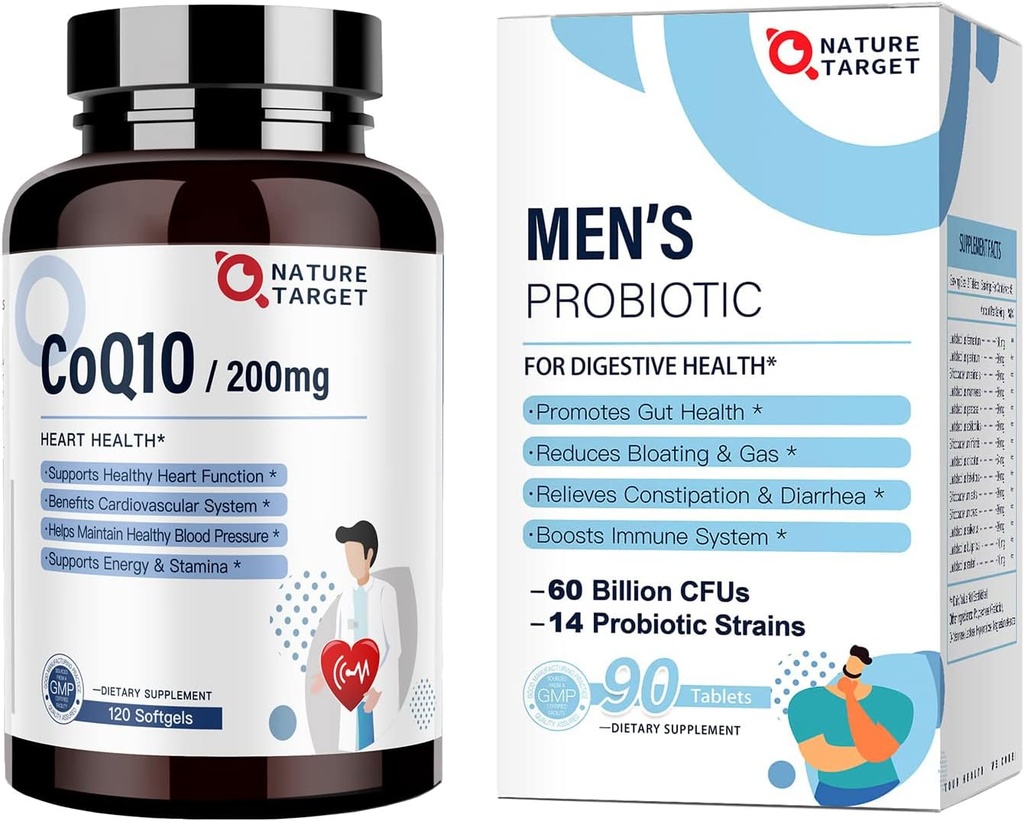 男性の60億CFUs14の緊張のためのNATURE TARGETのプロバイオティクス及びCQQQの反酸化剤が付いているCoQ10 200mgのSoftgelsは中心健康およびエネルギーの生産のために作ります