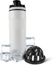 アイスシェーカー絶縁ステンレスシェーカーボトル | 20 oz、白 | 24 時間冷やす | ツイストオン攪拌機付き断熱カップ | たんぱく質シェイクス、水、スムージー、カクテル用無臭ボトル
