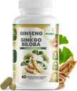 GreeNatr Ginko Biloba&Panax Ginsengサプリメント - 記憶と焦点のための赤いGinseng脳サプリメント - グッドビジョン、免疫システム、および改善された血流のためのGinkgo Bilobaサプリメント - 60錠
