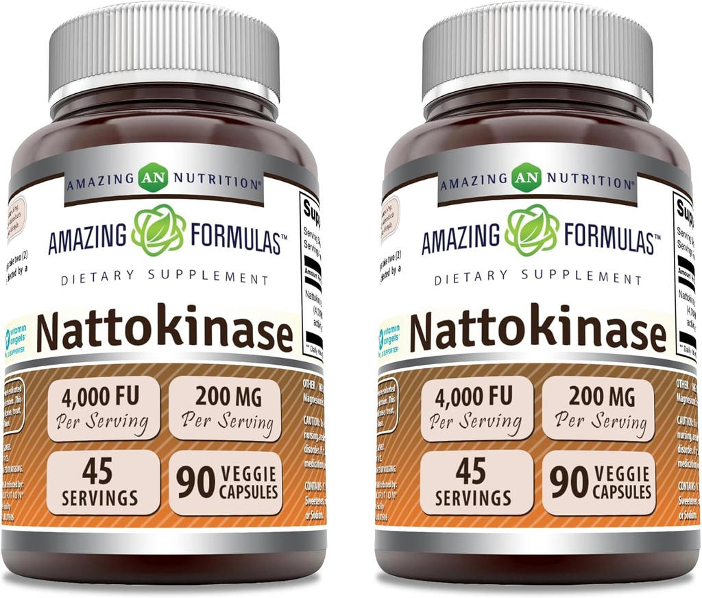アメイジングフォーミュラ ナトキナーゼ 栄養補助食品 100 mg ベジギーカプセルサプリメント | 2000 FU 酵素活性剤 | 非GMO | グルテンフリー | アメリカ製 (90 カウント | 2 パック)