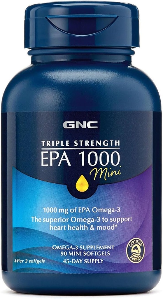 GNCの三重の強さの魚油EPA 1000小型、1000mg Omega 3の小型Softgels、サポート目、頭脳、皮、健康なTriglycerides、中心、接合箇所は、Fishy Burpsを制御するために、45のサービングに塗りました