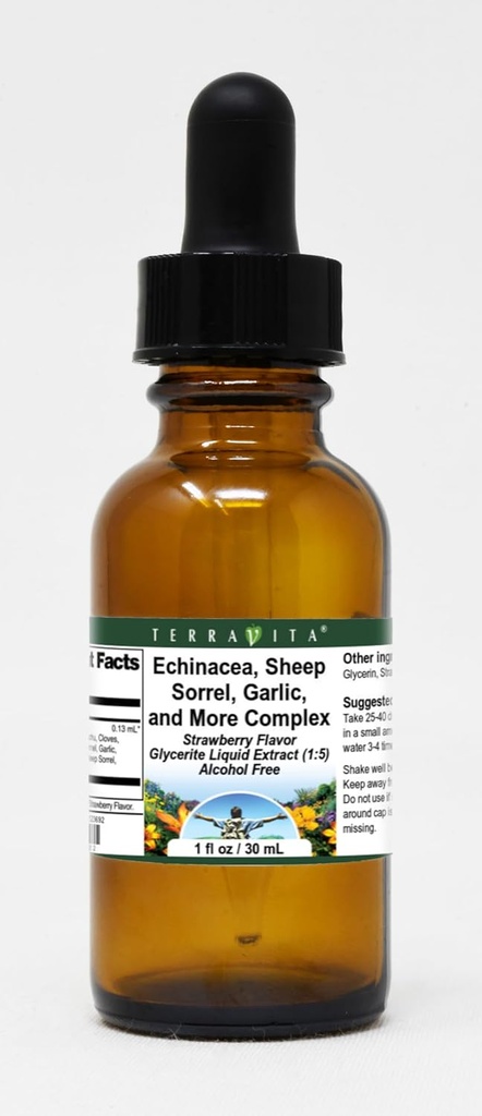 Terravita Echinacea, Sheep Sorrel, Garlic, より複雑なGlycerite液体エキス (1:5) - イチゴ風味(1oz, ZIN: 523692)
