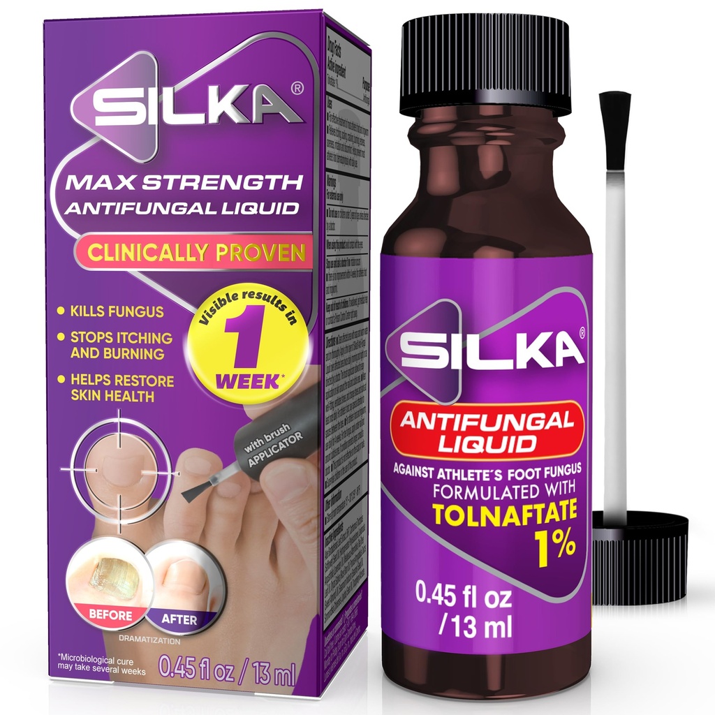 SILKAのブラシのアプリケーター、結果が付いている足の病気の健康のための最高の強さのAntifungal液体1週の釘の菌類の処置、Athleteのフィートの処置、Tolnaftate 1% 0.45 Fl Oz