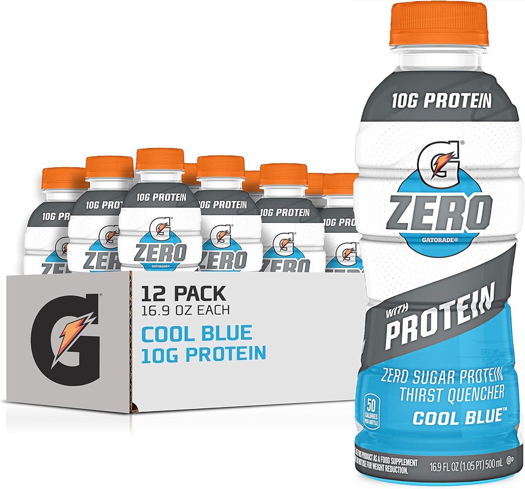たんぱく質とGatorade Zero, 10g 乳白色たんぱく質分離, 砂糖ゼロ, ベジタリアン, 液体電解液, クールブルー, 16.9 Fl Oz ボトル, 12 パック