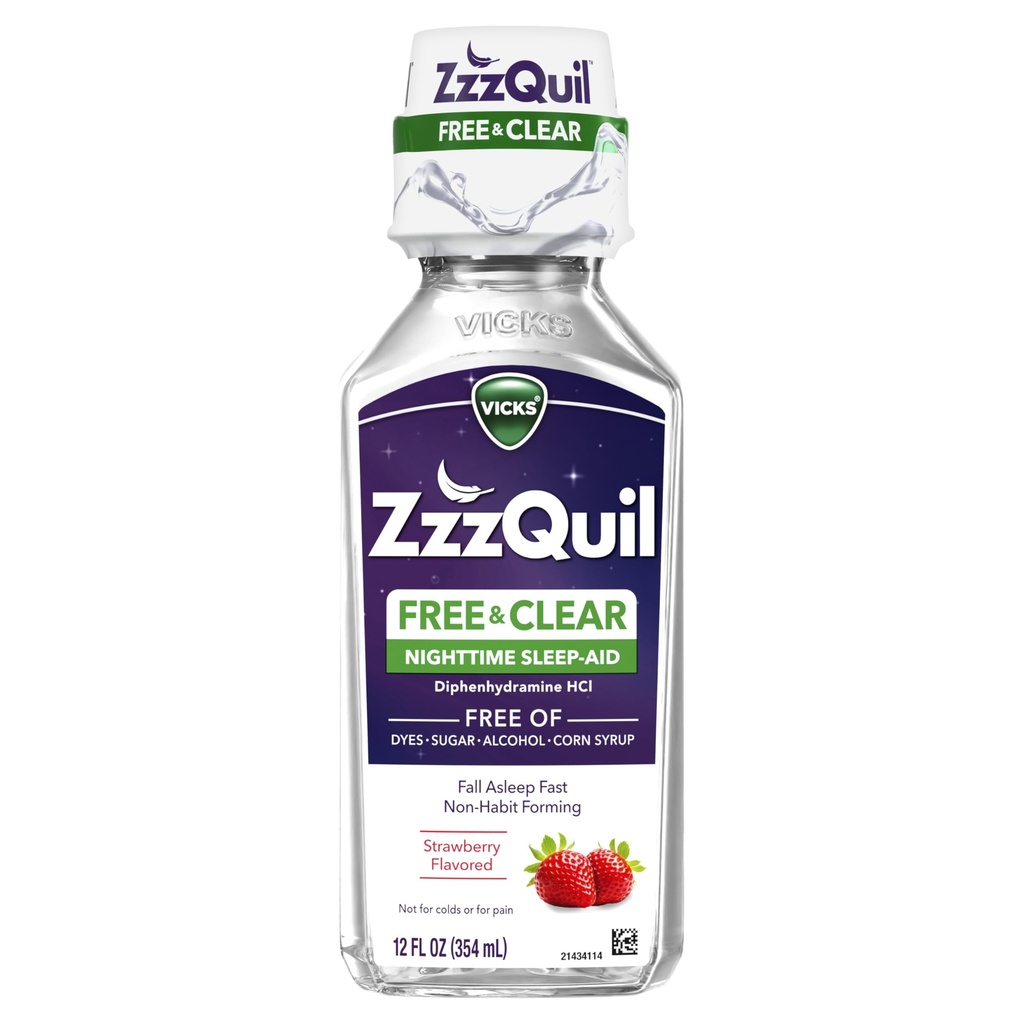 ZzzQuil、夜睡眠の援助の液体、アルコール及び人工的なダイス、50のmg Diphenhydramine HCl、No.1睡眠の援助のブランド、落下睡眠の速い、非ウサギの形成、なだめる果実味、12のFLのOZ