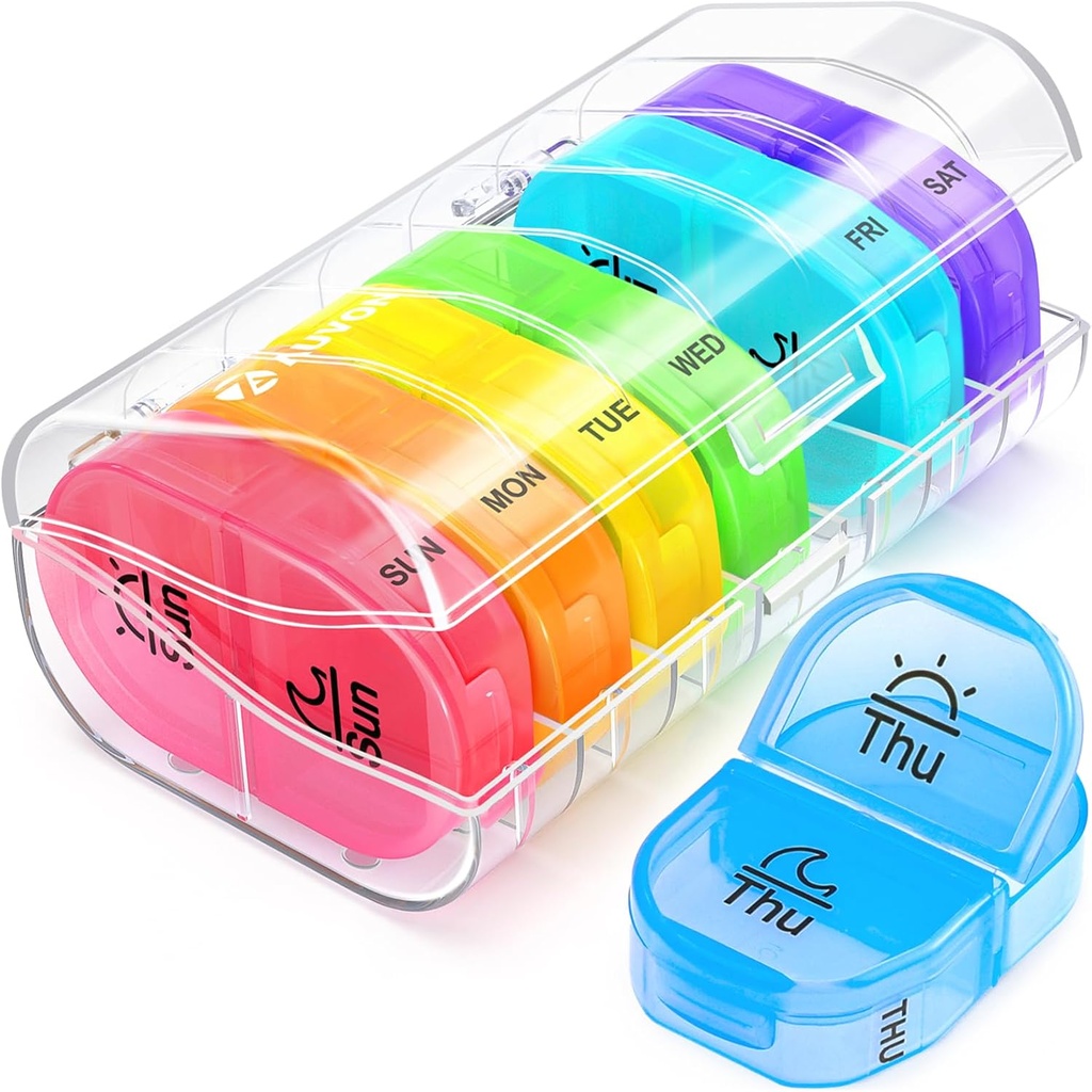 AUVON Pill Box 2 日、週刊Pillオーガナイザー AM PM、7 日刊ポケットケース ビタミン、薬、薬、サプリメントを保持