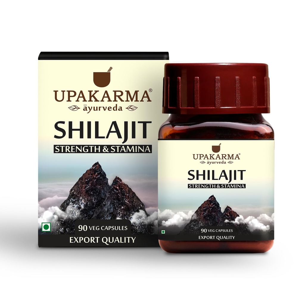 Upakarma Ayurveda 100%の強さのための純粋なシラジット90のカプセル、Stamina、Immuneサポート、フルヴィック酸の自然な源及びトレースの鉱物2のカプセル(毎日の適量)のためのMG、供給の45日- 1のパック