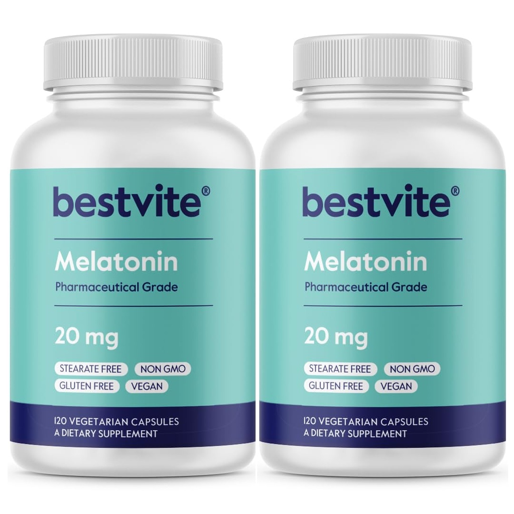BESTVITE メラトニン 20mg (240 ベジタリアンカプセル) (120 x 2) - ない Stearates - ビーガン - 非GMO - グルテンフリー