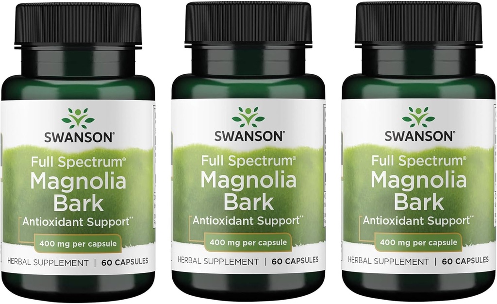 Swanson Magnolia Bark - Herbal Supplement Traditionally Used to Promote Nervous System & Digestive Health Support - May Promote Respiratory Health & Stress Support - (60 Capsules, 400mg Each) (3 Pack)