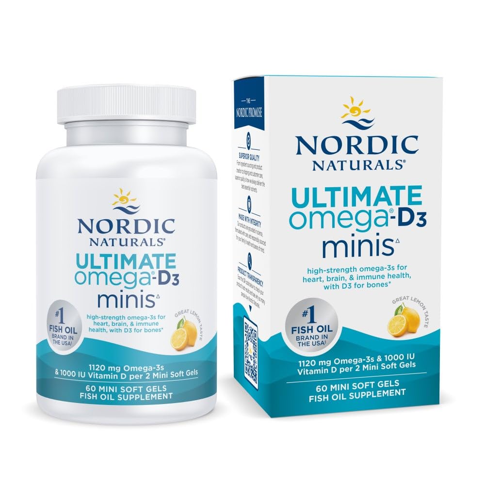 ノルディックナチュラルズ究極のオメガミニD3、レモンフレーバー - 60ミニソフトジェル - 1120 mg Omega-3 + 1000 IUビタミンD3 - EPA&DHA - 脳と心臓の健康を促進 - 30のサービング