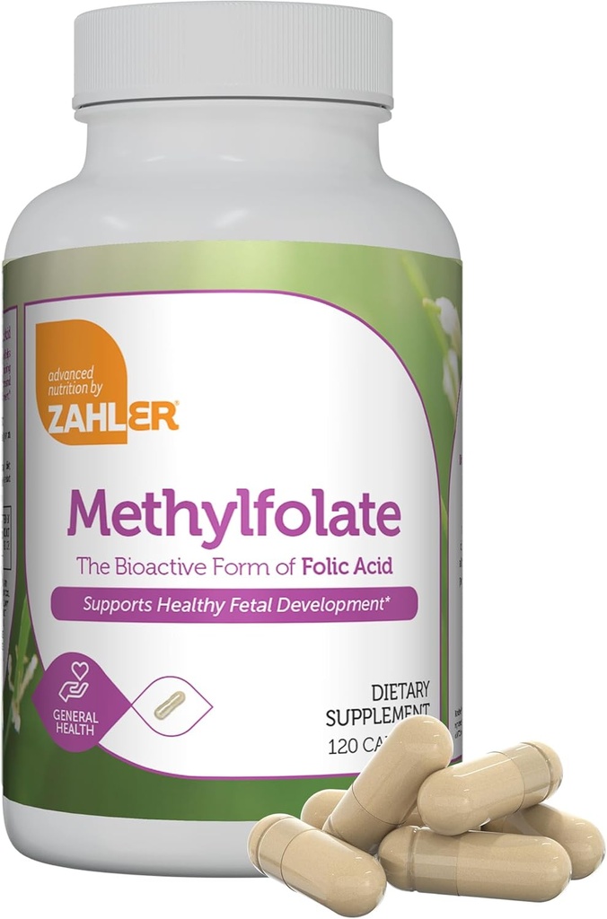Zahler Methylfolate - 1000のmcg DFE L-Methylfolateからの健康な胎児の開発および遺伝的健康-メチル化された葉酸-Kosherの女性の非GMOのメチルの葉酸塩の補足(120のカプセル)を支えて下さい