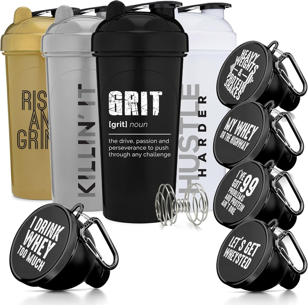 GOMOYOフィットネスバンドル - Agitator + 5-Packタンパク質ファネルとCarabiner、BPAフリー&ディッシュウォッシャーセーフ