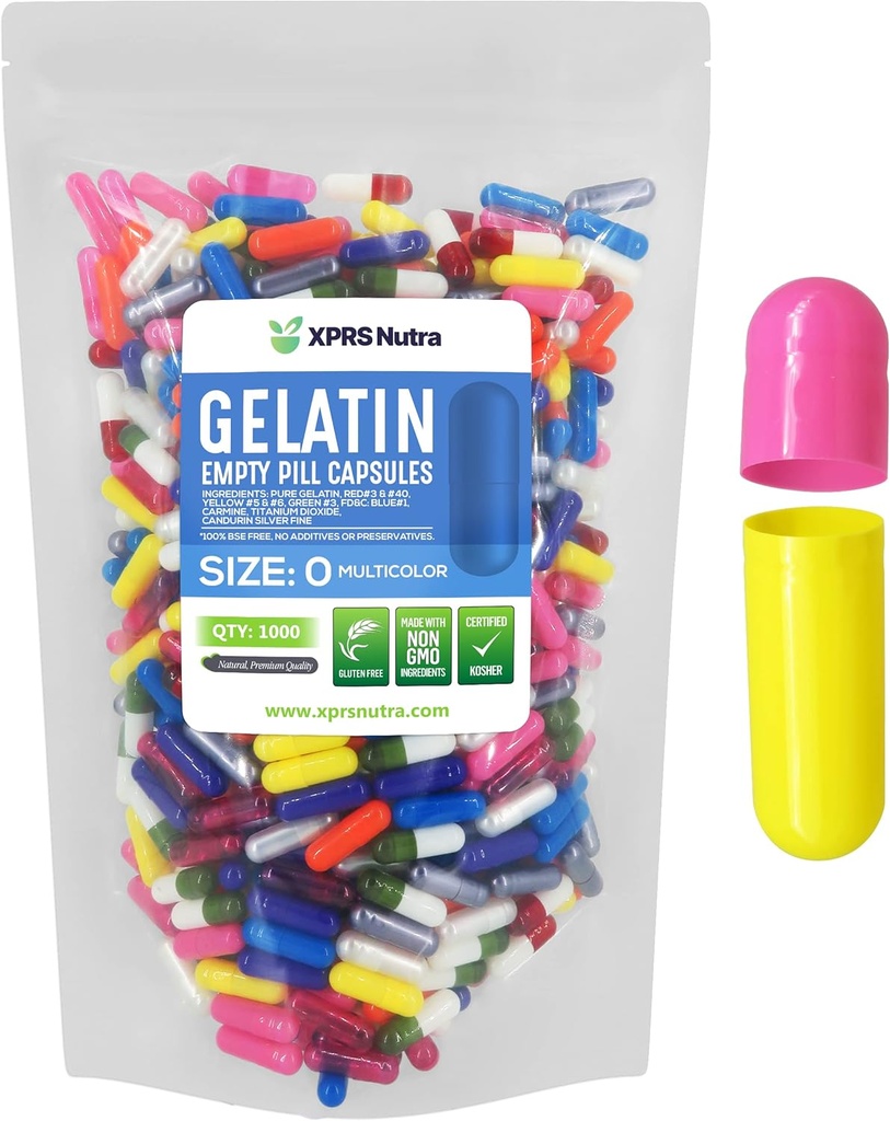 XPRSのNutraのサイズ0の空のカプセル- 1000の計算の空のゼラチンのカプセル-Pills DIYのカプセルの詰物-Do-It-Yourselfの補足のための純粋な牛のゲルの帽子(多色)
